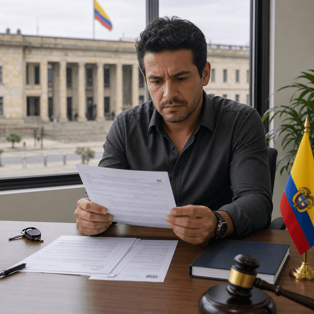 conductor revisando documentos de fotomultas en un escritorio
